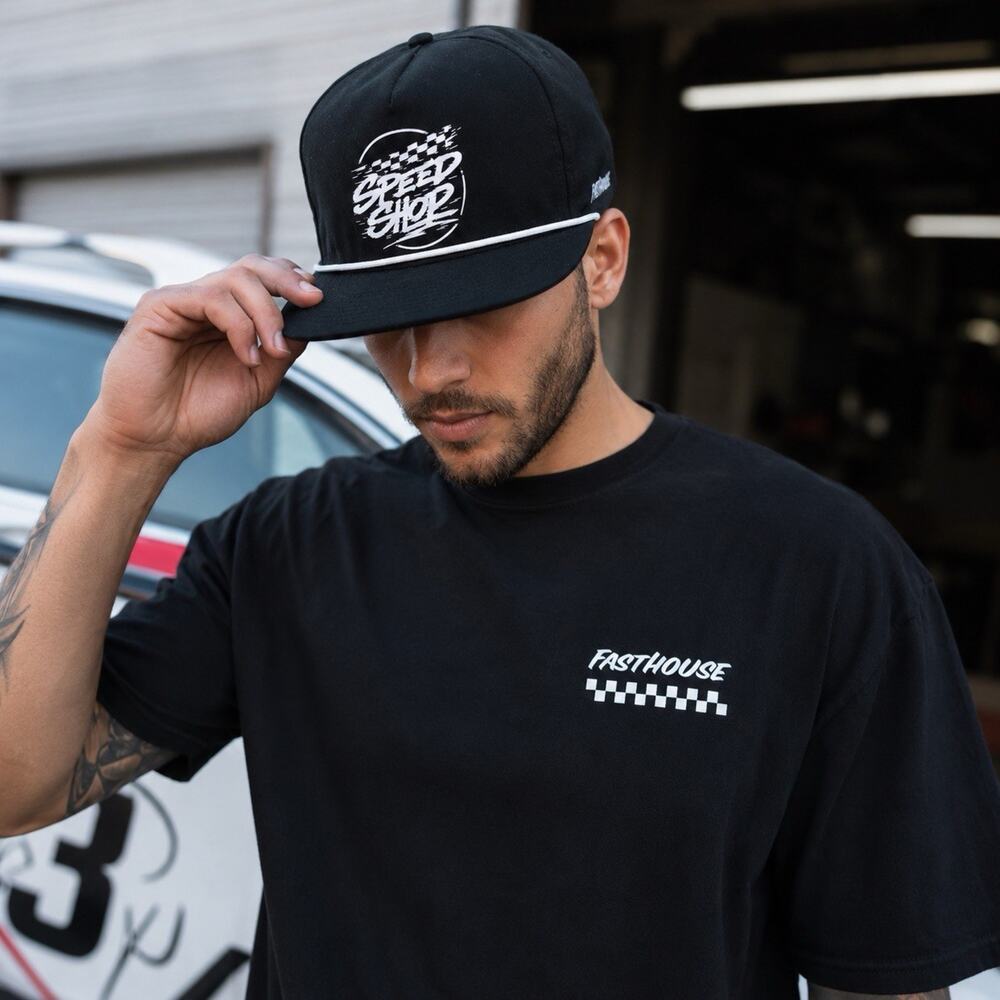 Fasthouse Speed Shop Snapback Hat Black White Rope Cap Racing Streetwear OS